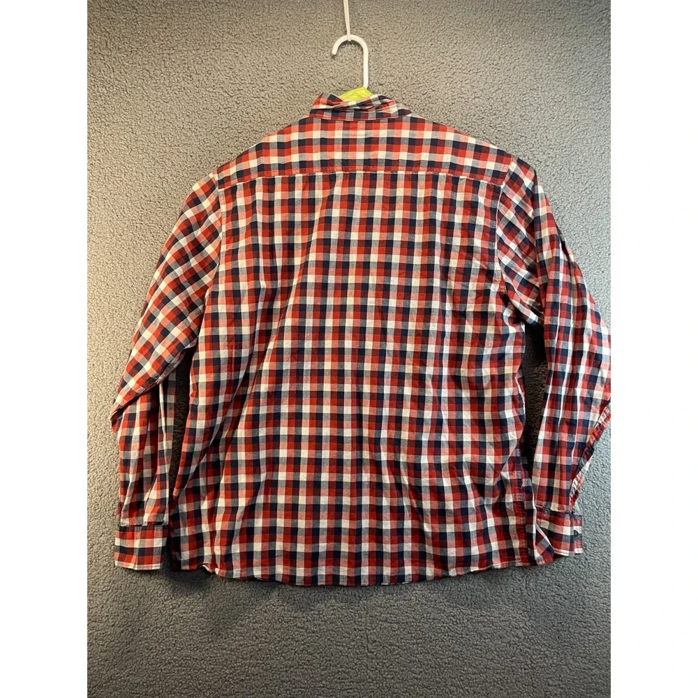 Wrangler‎ Jeans Co Red Shirt Mens 2XL Orange Navy Plaid Pearl Snap Western Rodeo